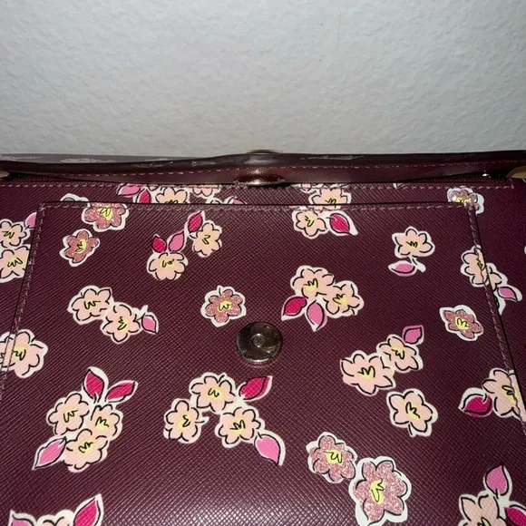 Kate Spade Tinsel Frosted Deep Berry Floral Flap Crossbody Clutch bag - Picture 7 of 16